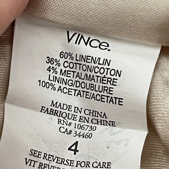 VINCE linen blend blazer tan khaki 4 - Picture 4 of 4